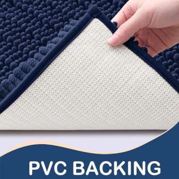 Arotive Luxury Chenille Bathroom Rug Mat, Extra Soft Thick Absorbent Shaggy Bath Rugs, Non-Slip Machine Wash Dry, Plush Bath Mats for Bathroom, Shower and Tub, 24x16, Navy