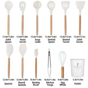 Keidason Silicone Cooking Utensils Set - 12 pcs Non-Stick Cooking Set in Milk White, Heat Resistant ...