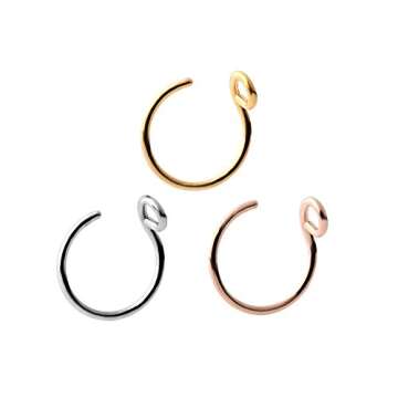 ABOZY Fake Septum Faux Nose Rings Hoop Stainless Steel Faux Lip Ear Nose Septum Ring Non Piercing Clip On Nose Hoop Rings for Women Men Body Piercing Jewelry(3 pcs)