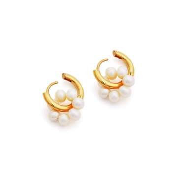 C.Paravano Earrings for Women | Hoop Earrings for Women | Pearl Earrings for Women | Statement Earrings Gold | Chunky Gold Hoop Earrings