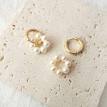 C.Paravano Earrings for Women | Hoop Earrings for Women | Pearl Earrings for Women | Statement Earrings Gold | Chunky Gold Hoop Earrings