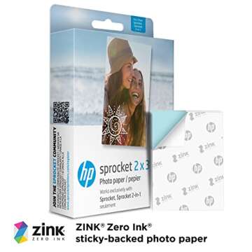 HP Sprocket 2x3 Premium Zink Sticky Back Photo Paper (20 Sheets) Compatible with HP Sprocket Photo P...