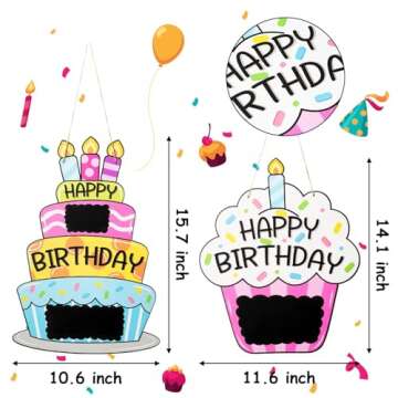 L1rabe Happy Birthday Wooden Door Decor 2Pcs Colorful Happy Birthday Personalized Name Hanging Welco...