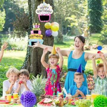 L1rabe Happy Birthday Wooden Door Decor 2Pcs Colorful Happy Birthday Personalized Name Hanging Welcome Door Hanger Sign Cake Design Wood Sign Hanging Ornament for Kids Students Back to School Gifts