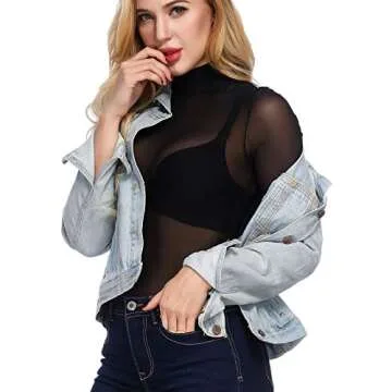 Shop Women Long Sleeve Mesh Mock Neck T-Shirt Tops