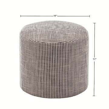 Wovenbyrd 19-Inch Wide Round Pouf Ottoman Footstool, Blue and White Stripe Fabric