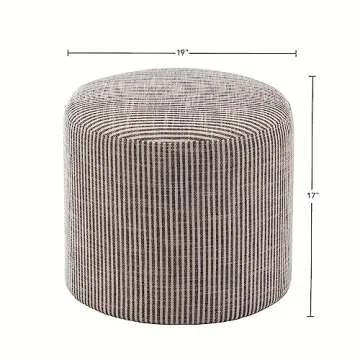 Wovenbyrd 19-Inch Wide Round Pouf Ottoman Footstool, Blue and White Stripe Fabric