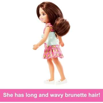 Barbie Chelsea Doll, Small Doll with Brace for Scoliosis Spine Curvature, Brunette Wearing Pink Lightning Bolt Dress