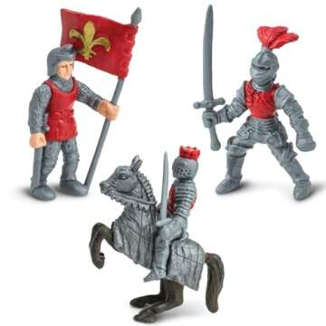 Safari Ltd. Knights & Dragons Toob - Set of 10 Mini Figurines: Red & Blue Kingdom Knights, Catapult, and Green Dragon - History Learning Toy Figures for Boys, Girls & Kids Ages 3+