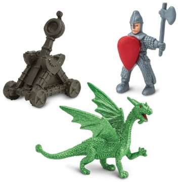 Safari Ltd. Knights & Dragons Toob - Set of 10 Mini Figurines: Red & Blue Kingdom Knights, Catapult, and Green Dragon - History Learning Toy Figures for Boys, Girls & Kids Ages 3+