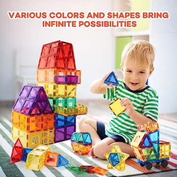 Children Hub 100pcs Magnetic Tiles Set - Educational 3D Magnet Building Blocks - Building Construction Toys for Kids - Upgraded Version with Strong Magnets - Creativity, Imagination, Inspiration