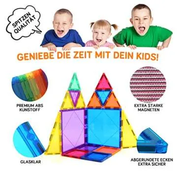 Children Hub 100pcs Magnetic Tiles Set - Educational 3D Magnet Building Blocks - Building Construction Toys for Kids - Upgraded Version with Strong Magnets - Creativity, Imagination, Inspiration