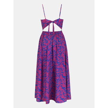 CUPSHE Women's Maxi Dress V Neck Sundress Sleeveless Beach Cutout Self Tie Long Dress Summer Formal Dress Blue Floral, S