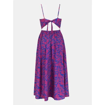 CUPSHE Women's Maxi Dress V Neck Sundress Sleeveless Beach Cutout Self Tie Long Dress Summer Formal Dress Blue Floral, S