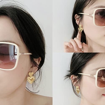 14K Gold Heart Pendant Earrings - Retro Fashion Jewelry Women