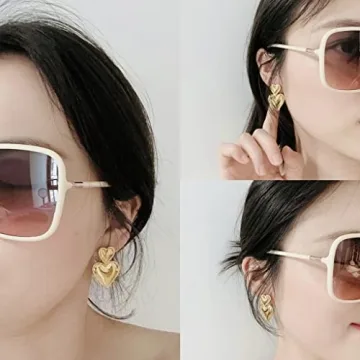 14K Gold Heart Pendant Earrings - Retro Fashion Jewelry Women