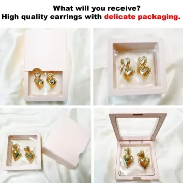 14K Gold Heart Pendant Earrings - Retro Fashion Jewelry Women