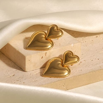 14K Gold Heart Pendant Earrings - Retro Fashion Jewelry Women