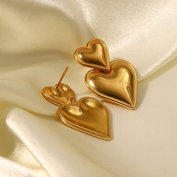 14K Gold Heart Pendant Earrings - Retro Fashion Jewelry Women