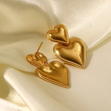 14K Gold Heart Pendant Earrings - Retro Fashion Jewelry Women