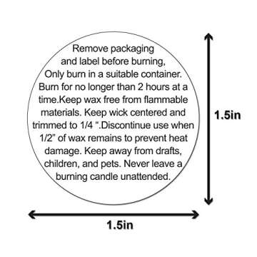 Candle Warning Labels (1.5 inch, Black & White - 300 Labels) Circe Dot Wax Melt Warning, Safety Deca...