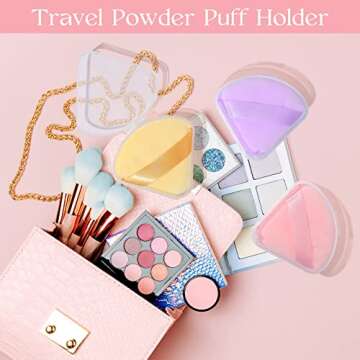 ISKYBOB Set of 6 Powder Puff Holder Cases, Travel Beauty Blender Holder Portable Triangle Powder Puff Storage Box Clear Small Makeup Sponge Containers Pocket Cosmetic Puff Box