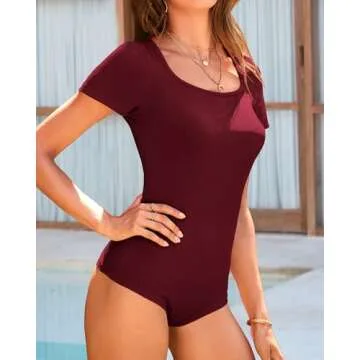 BTFBM Womens Casual 2 Pieces Outfits Dressy Square Neck Short Sleeve Bodysuit Drawstring Pants Knit Lounge Matching Sets(Solid Wine Red, Medium)