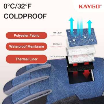 KAYGO Winter Thermal Work Glove, Insulated Fleece Liner, Syhthetic Leather Palm, Water Resistant Saf...