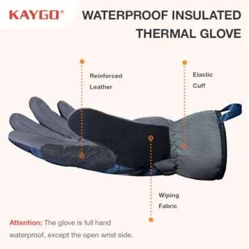 KAYGO Winter Thermal Work Glove, Insulated Fleece Liner, Syhthetic Leather Palm, Water Resistant Safety Work Gloves for Cold Weather, Ideal for Outdoor Activities,Snow Removal, Ice Scraping,Blue, M