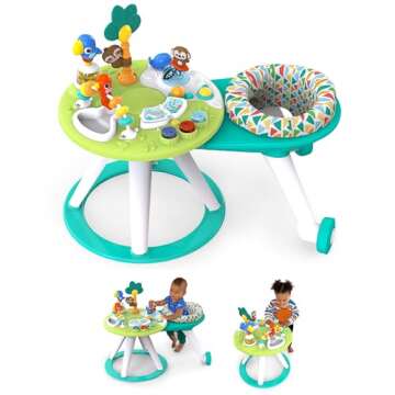 Bright Starts Around We Go 2-in-1 Baby Walker, Discovery Activity Center and Table, Tropic Cool, Ages 6 Months+