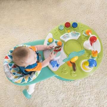 Bright Starts Around We Go 2-in-1 Baby Walker, Discovery Activity Center and Table, Tropic Cool, Ages 6 Months+