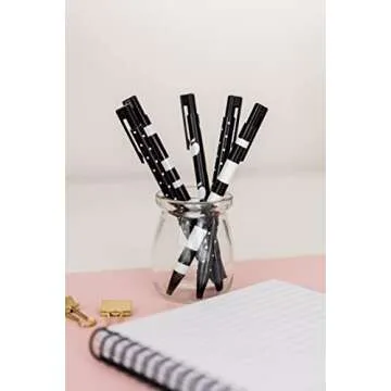 Kate Spade New York Black Ink Pen Set of 5, Cute Plastic Click Pens, Dots and Stripes