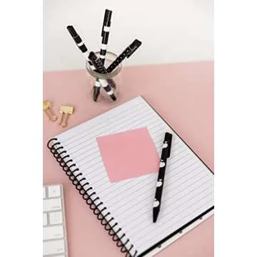 Kate Spade New York Black Ink Pen Set of 5, Cute Plastic Click Pens, Dots and Stripes