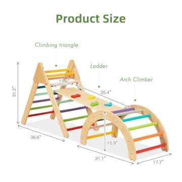 TOOKYLAND 3 in 1 Toddler Rainbow Climbing Toys Indoor, Set of 3 Wooden Safety Sturdy Kids Play Gym, Indoor Outdoor Playground Climbing Toys for Toddler