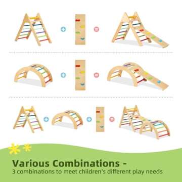 TOOKYLAND 3 in 1 Toddler Rainbow Climbing Toys Indoor, Set of 3 Wooden Safety Sturdy Kids Play Gym, Indoor Outdoor Playground Climbing Toys for Toddler