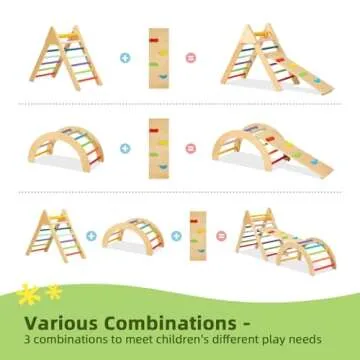 TOOKYLAND 3 in 1 Toddler Rainbow Climbing Toys Indoor, Set of 3 Wooden Safety Sturdy Kids Play Gym, Indoor Outdoor Playground Climbing Toys for Toddler