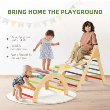 TOOKYLAND 3 in 1 Toddler Rainbow Climbing Toys Indoor, Set of 3 Wooden Safety Sturdy Kids Play Gym, Indoor Outdoor Playground Climbing Toys for Toddler