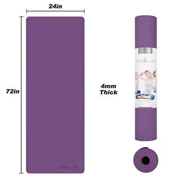 TOPLUS Yoga Mat, Fitness & Exercise Mat - Classic 4mm Thick Eco Friendly Non Slip Workout Mat with Carrying Strap for Yoga, Pilates, Gym and Floor Workouts