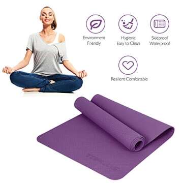 TOPLUS Yoga Mat, Fitness & Exercise Mat - Classic 4mm Thick Eco Friendly Non Slip Workout Mat with Carrying Strap for Yoga, Pilates, Gym and Floor Workouts