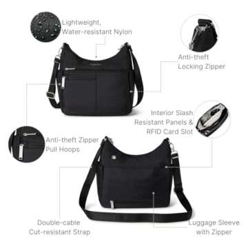 Baggallini Womens Securtex® Anti-theft Free Time Crossbody Bag Cross Body, Black