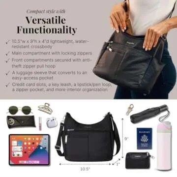 Baggallini Womens Securtex® Anti-theft Free Time Crossbody Bag Cross Body, Black