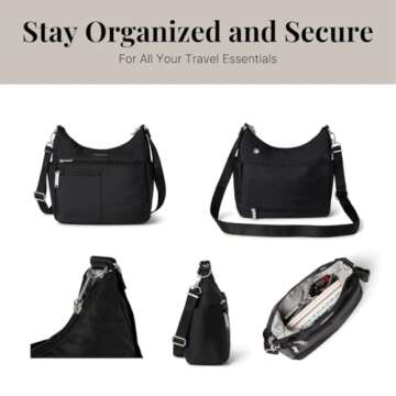 Baggallini Womens Securtex® Anti-theft Free Time Crossbody Bag Cross Body, Black