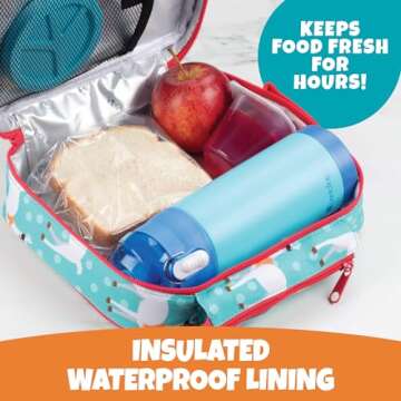 Insulated Lunch Box w Snack Pocket & Water Bottle Holder-Girls or Kids Llama School Lunchbox Tote Ke...