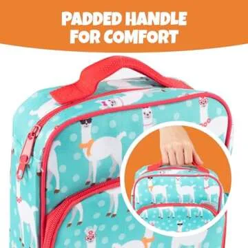 Insulated Lunch Box w Snack Pocket & Water Bottle Holder-Girls or Kids Llama School Lunchbox Tote Keeps Food Hotter or Colder Longer- Reusable Bag Fits Most Bento Boxes, Ice Packs- Back To School