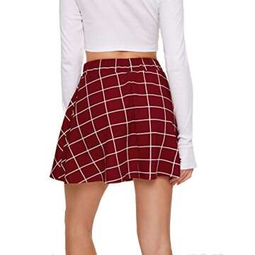 SheIn Women's Casual Plaid Skirts High Waist Flared Pleated A-Line Mini Skirt Black Medium