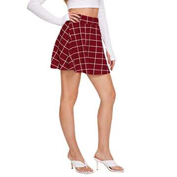 SheIn Women's Casual Plaid Skirts High Waist Flared Pleated A-Line Mini Skirt Black Medium