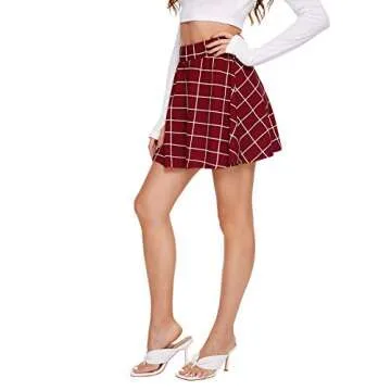SheIn Women's Casual Plaid Skirts High Waist Flared Pleated A-Line Mini Skirt Black Medium