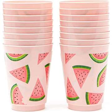 Pink Plastic Tumbler Cups for Watermelon Parties - 16 Pack