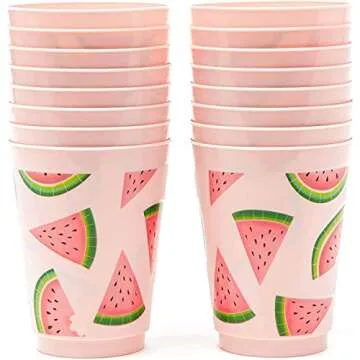 Pink Plastic Tumbler Cups for Watermelon Parties - 16 Pack