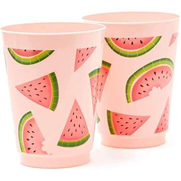 Pink Plastic Tumbler Cups for Watermelon Parties - 16 Pack